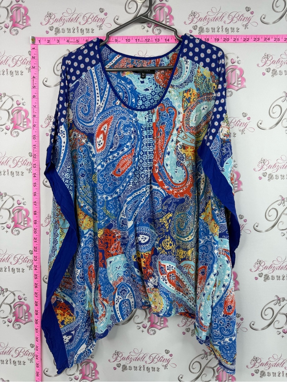 Ellen Tracy coverup flowy Blue Paisley Mixed-Print Blouse